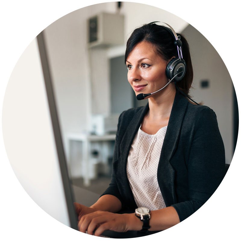 female customer service representative working on computer